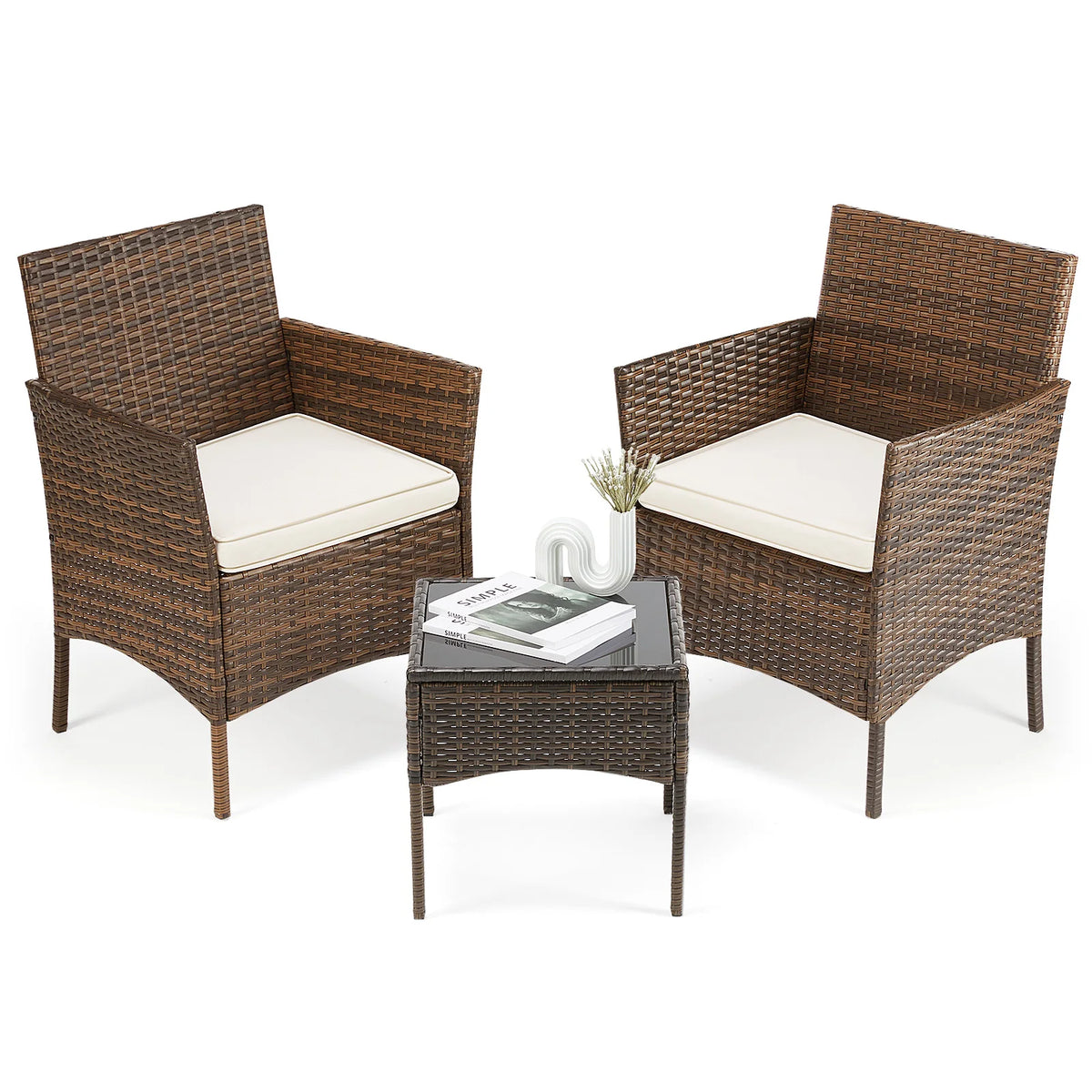 JHK Outdoor Patio Furniture Set Rattan Wicker Chairs With Table