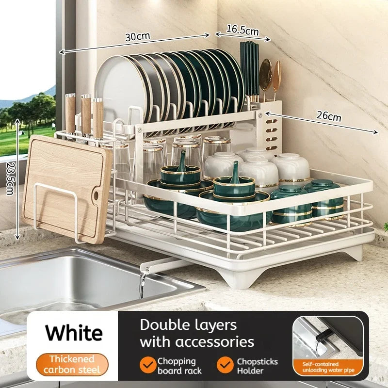 ATMDOG Stainless Steel Dish Drying Rack With Drainboard Over Sink Organizer
