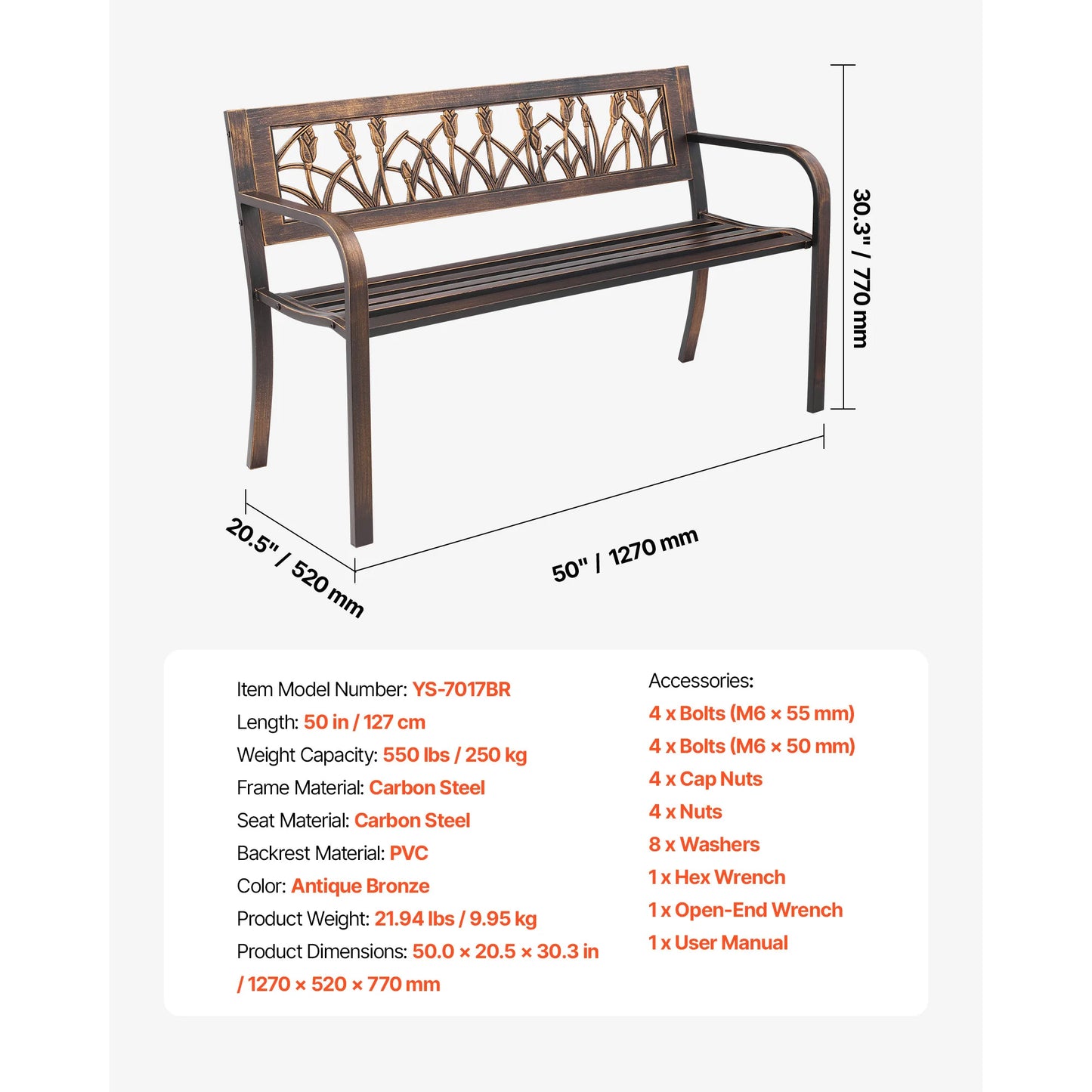 SucceBuy Outdoor Wood And Metal Garden Bench With 480 Lbs Capacity