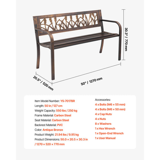 SucceBuy Outdoor Wood And Metal Garden Bench With 480 Lbs Capacity