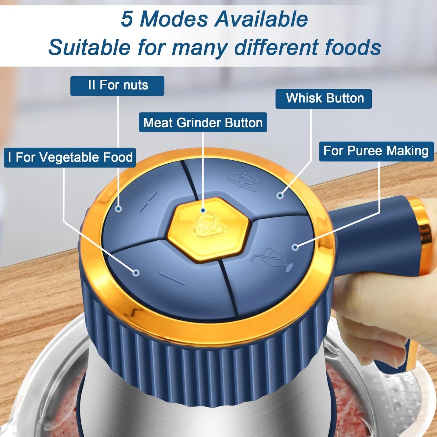 Electric Meat Grinder Vegetable Slicer Chopper 304 Stainless Steel Processor