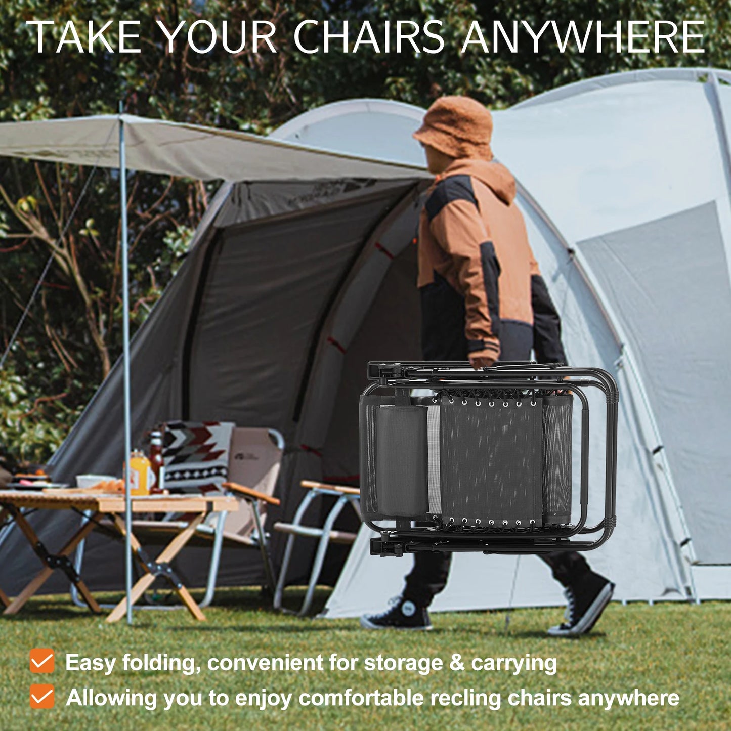 JHK Zero Gravity Portable Recliner Lounge Chair With Cup Holders