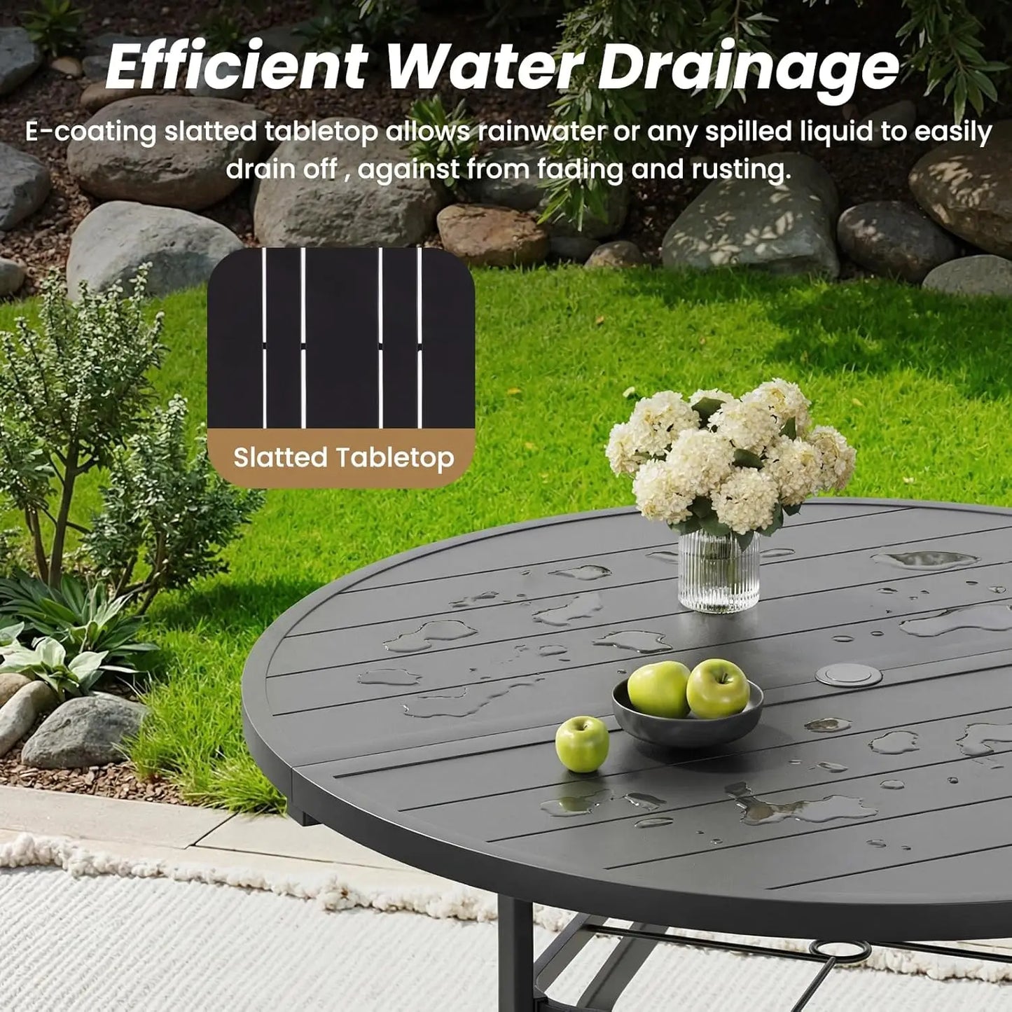 FARINI Outdoor Round Patio Dining Table With Umbrella Hole