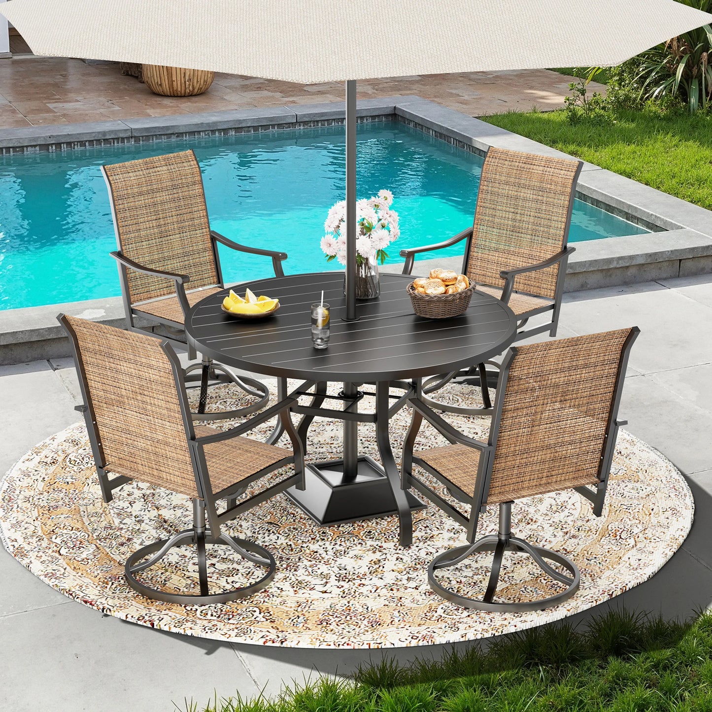 FARINI Outdoor Round Patio Dining Table With Umbrella Hole