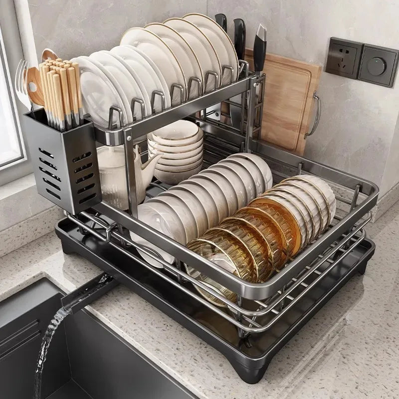 ATMDOG Stainless Steel Dish Drying Rack With Drainboard Over Sink Organizer