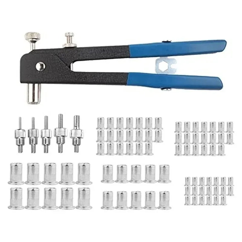 MEYOUTOWN 86pc Heavy Duty Blind Rivet Nut Kit Set Riveter Tool Rivet Nut Gun
