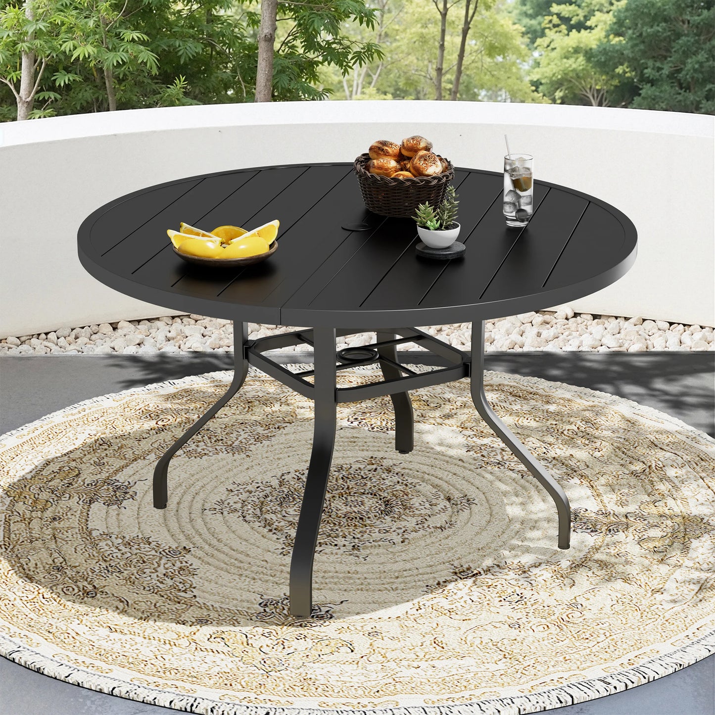 FARINI Outdoor Round Patio Dining Table With Umbrella Hole
