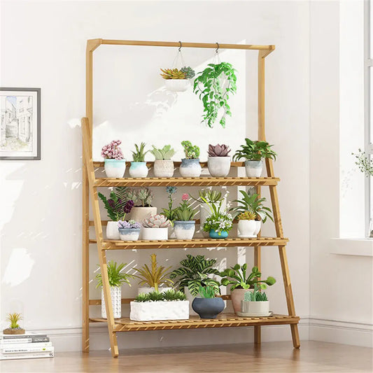 Folding Bamboo Plant Stand 3 Tier Shelf For Indoor Outdoor Garden