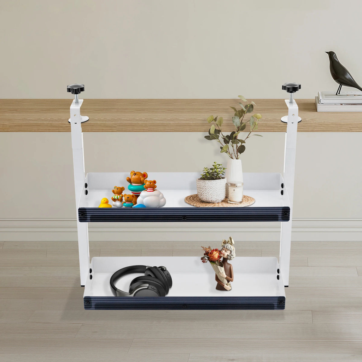 Clamp-On Desk Shelf 2-Tier Metal Corner Organizer For Home Office