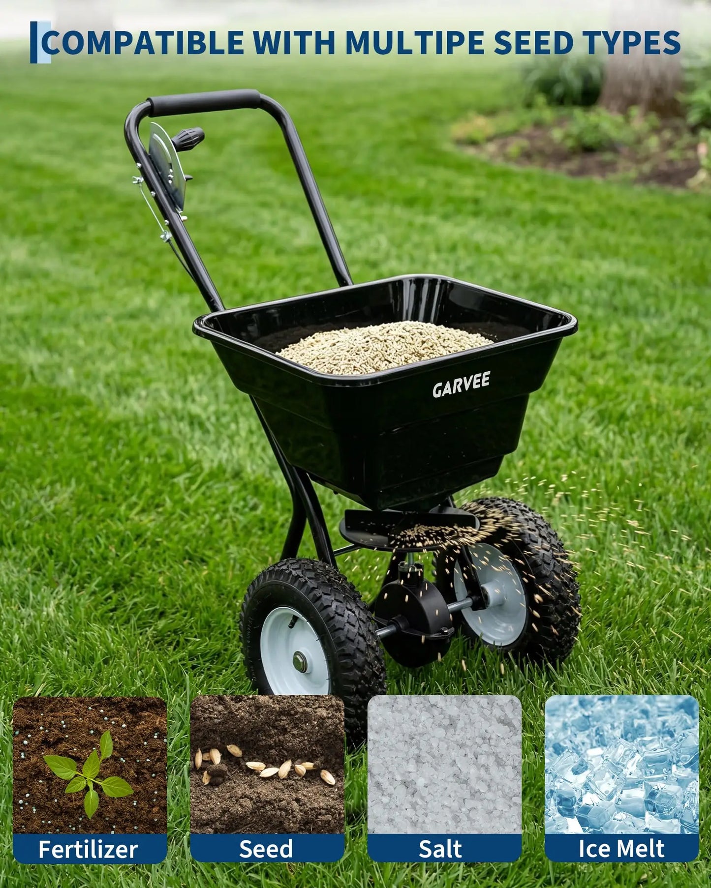 80 Lb Push Broadcast Spreader For Fertilizer Grass Seed