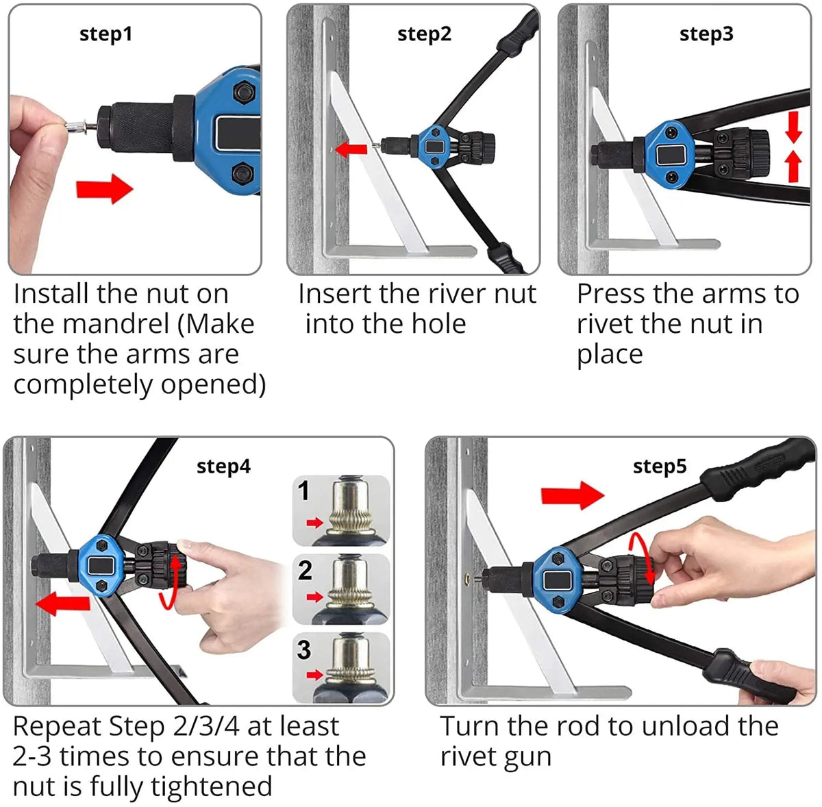 MEYOUTOWN Rivnut Tool Set 150Pcs Hand Riveter With Mandrels