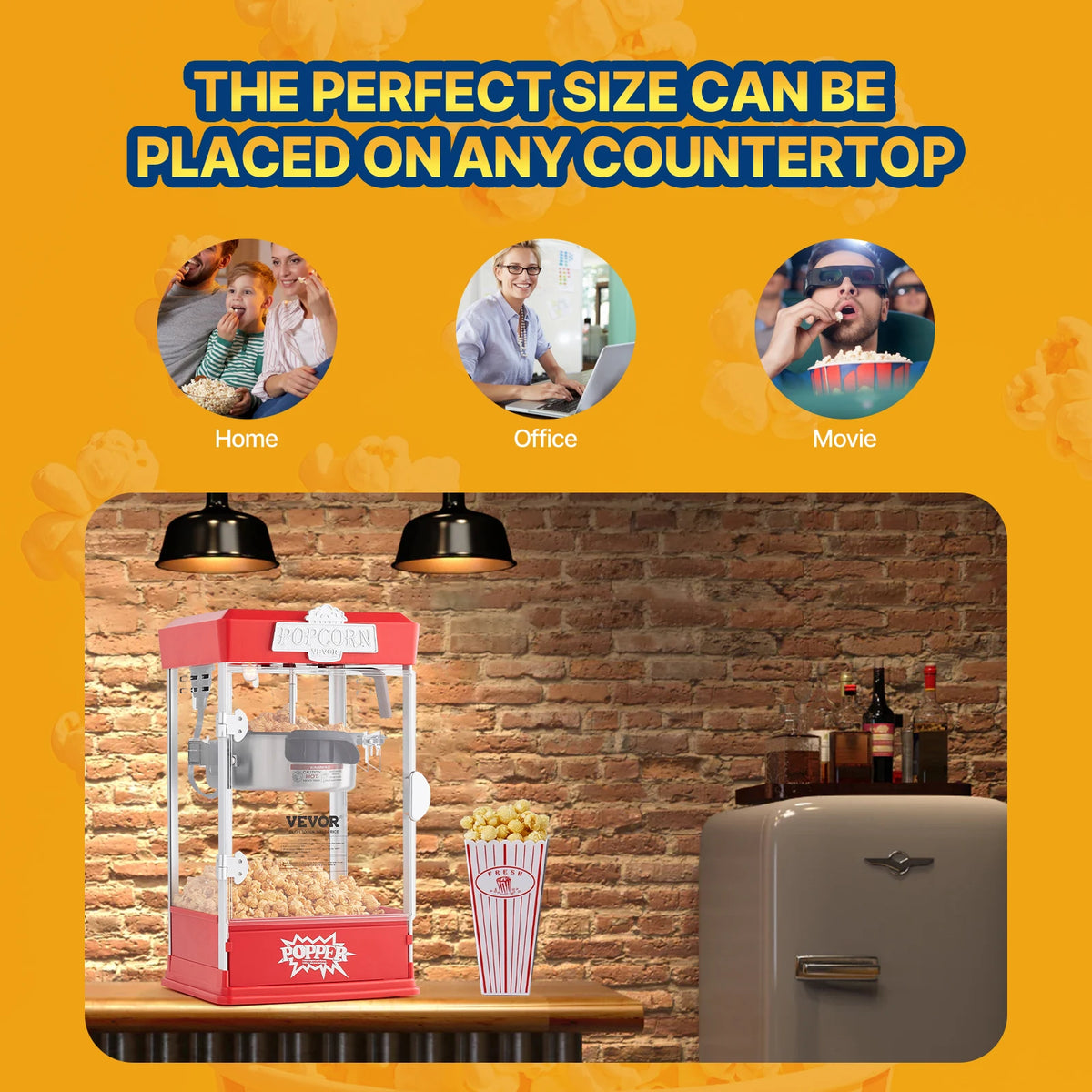 SucceBuy Movie Theater Style Commercial Countertop Popcorn Machine With 3 Scoops