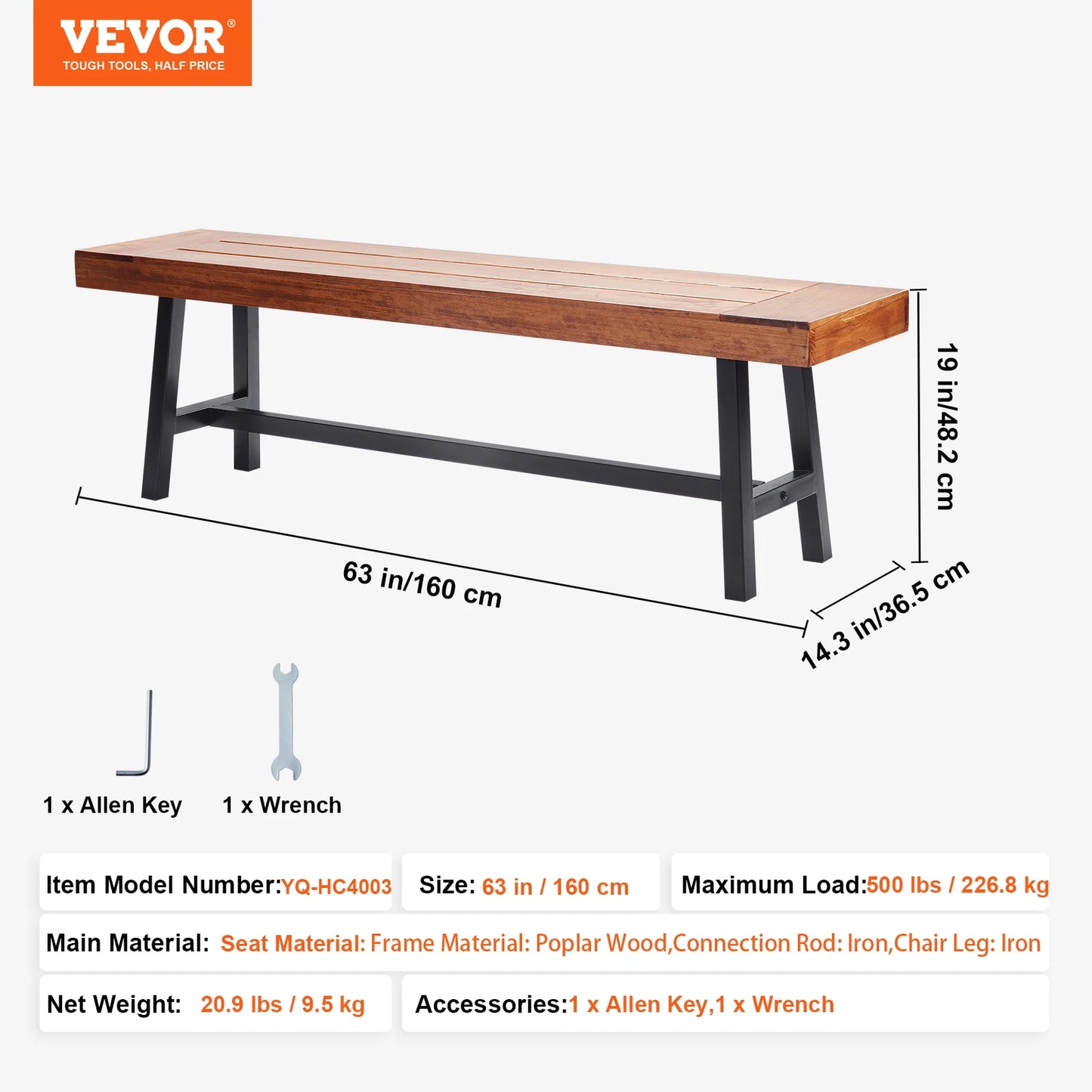 SucceBuy Outdoor Wood And Metal Garden Bench With 480 Lbs Capacity
