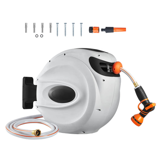 SucceBuy Retractable Hose Reel 180 Degree Swivel Wall Mount 9 Pattern Nozzle
