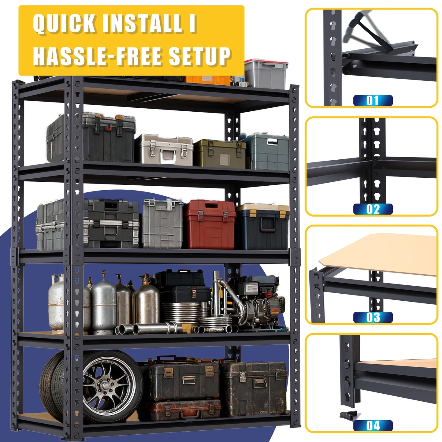 Heavy Duty Five Tier Metal Storage Rack 2000 Lbs Capacity