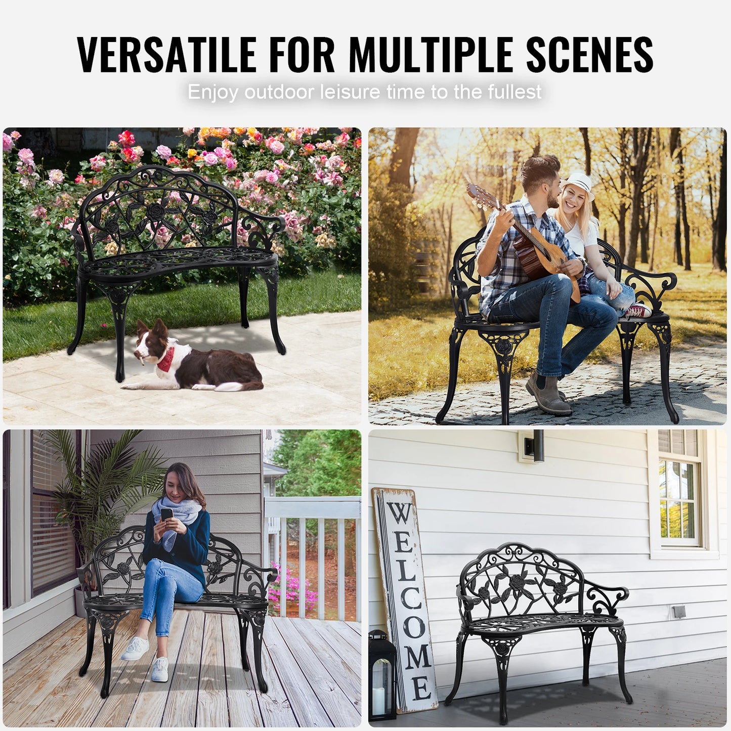 SucceBuy Outdoor Wood And Metal Garden Bench With 480 Lbs Capacity