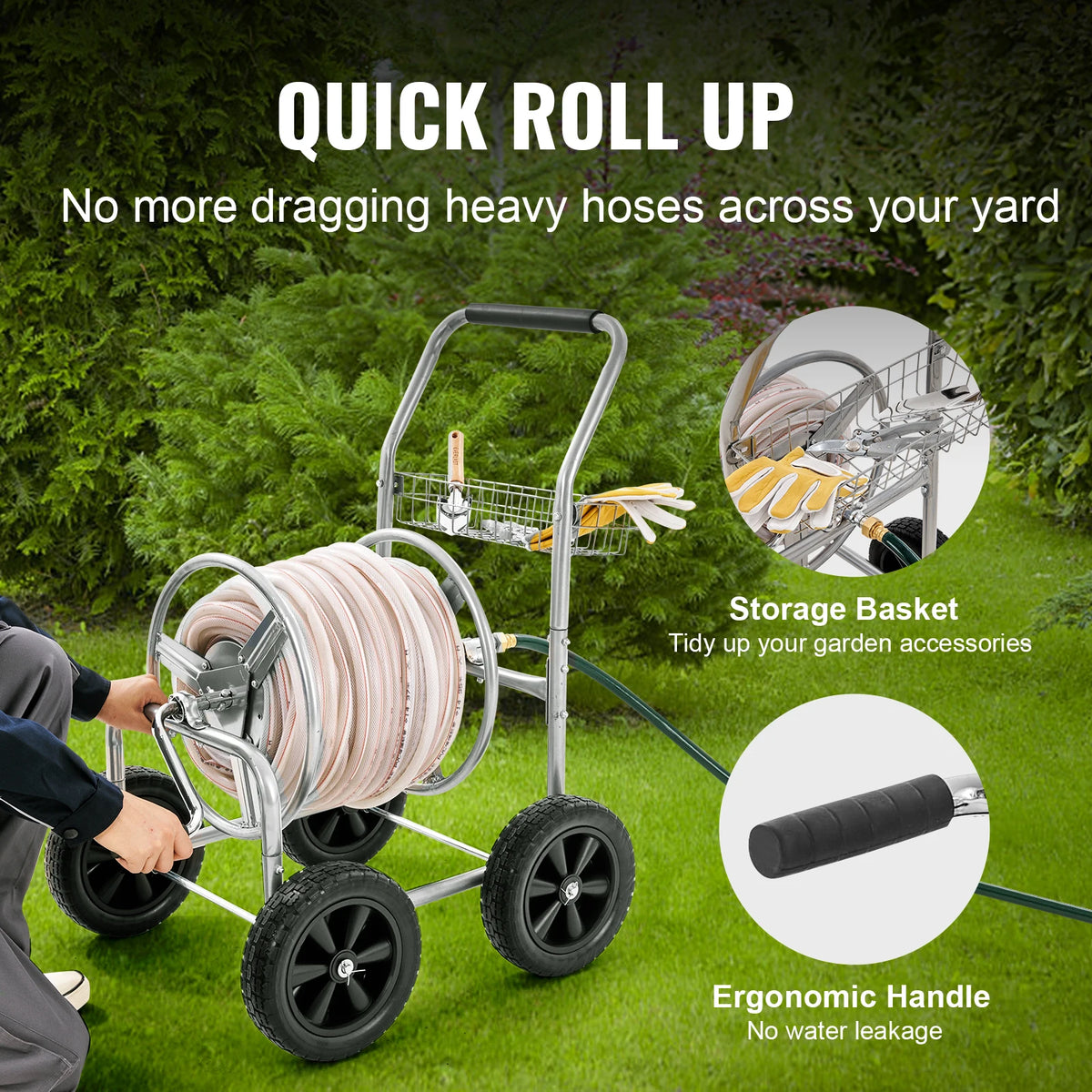 SucceBuy Heavy Duty Garden Hose Reel Cart Basket Roll Up