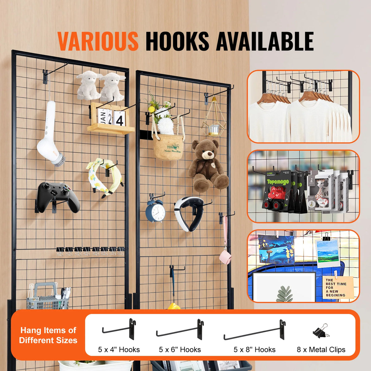 SucceBuy Grid Wall Panels Tower Wire Gridwall Display Racks with Hooks