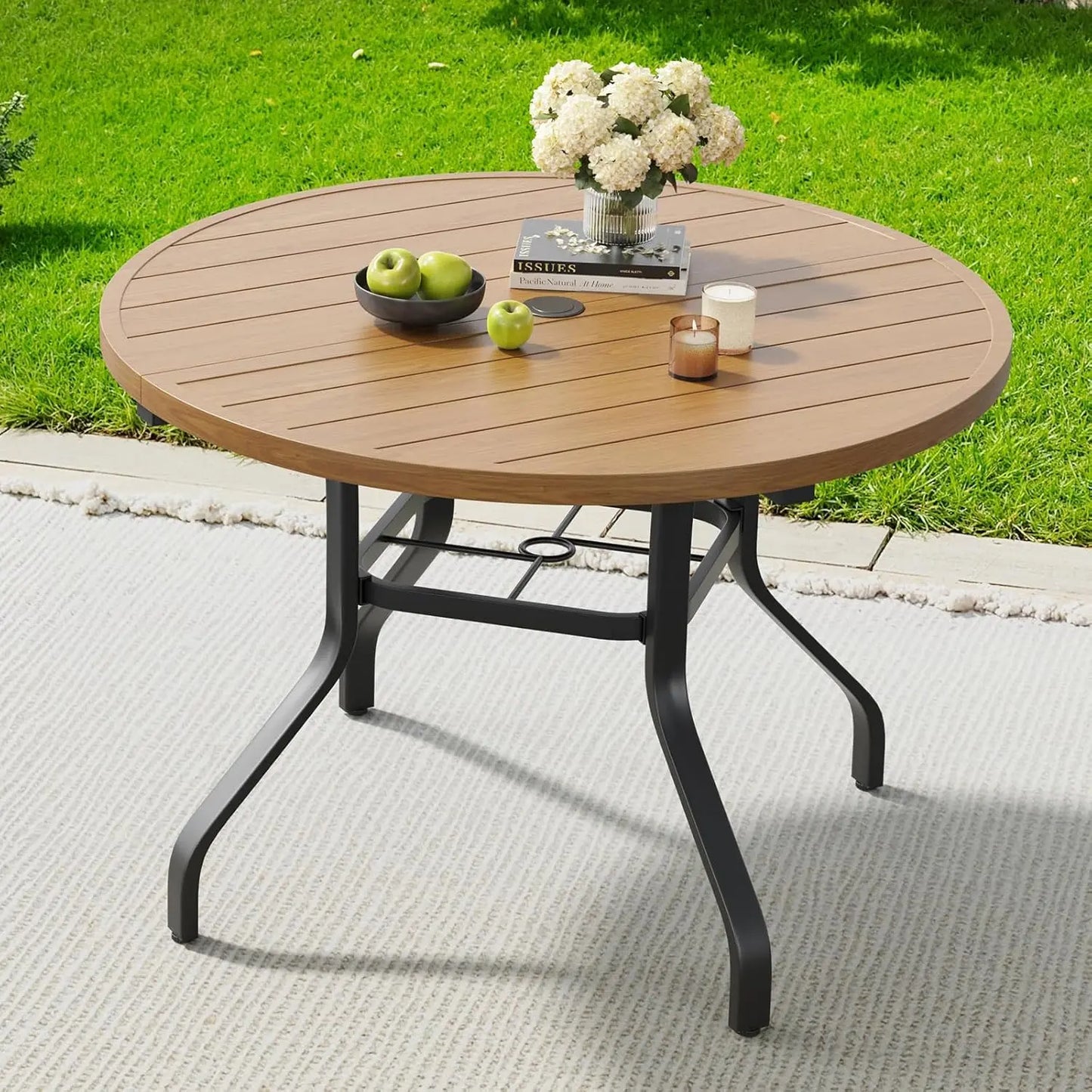 FARINI Outdoor Round Patio Dining Table With Umbrella Hole