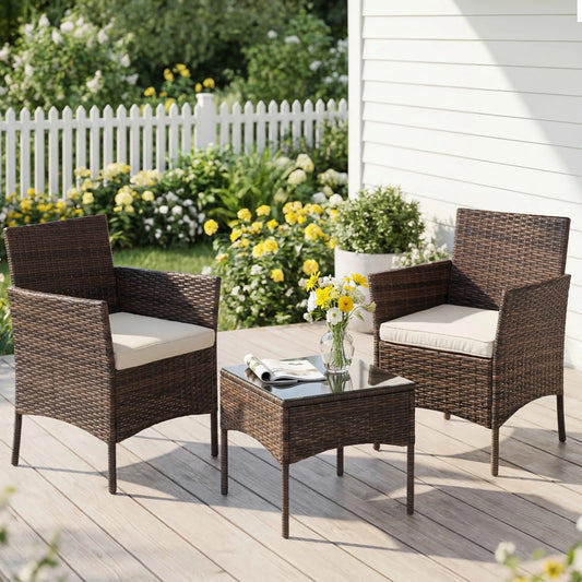 JHK Outdoor Patio Furniture Set Rattan Wicker Chairs With Table