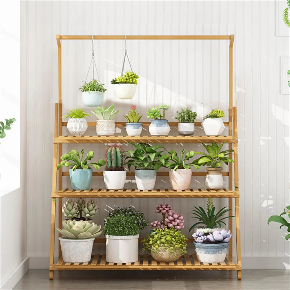 Folding Bamboo Plant Stand 3 Tier Shelf For Indoor Outdoor Garden