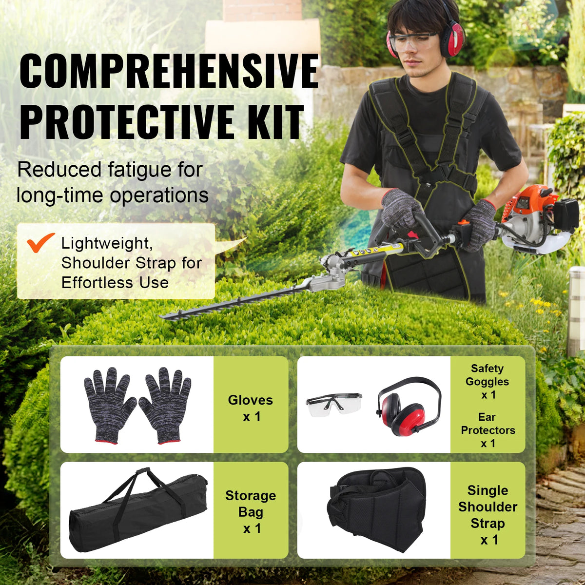 SucceBuy 33cc Gas Hedge Trimmer 6 In 1 Tool Set With Brush Cutter