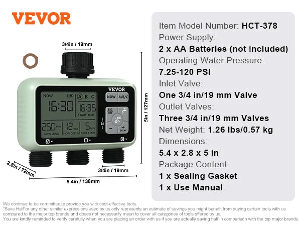 SucceBuy Water Timer 3 Outlet Hose Controller With LCD Display