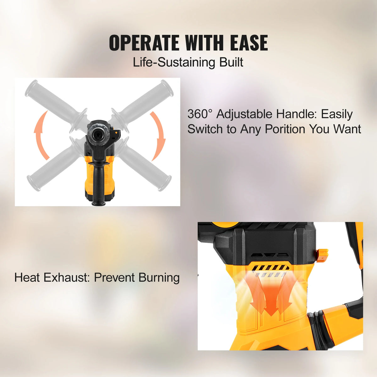 SucceBuy 1500W Rotary Hammer Drill With 4 Modes Corded Jackhammer