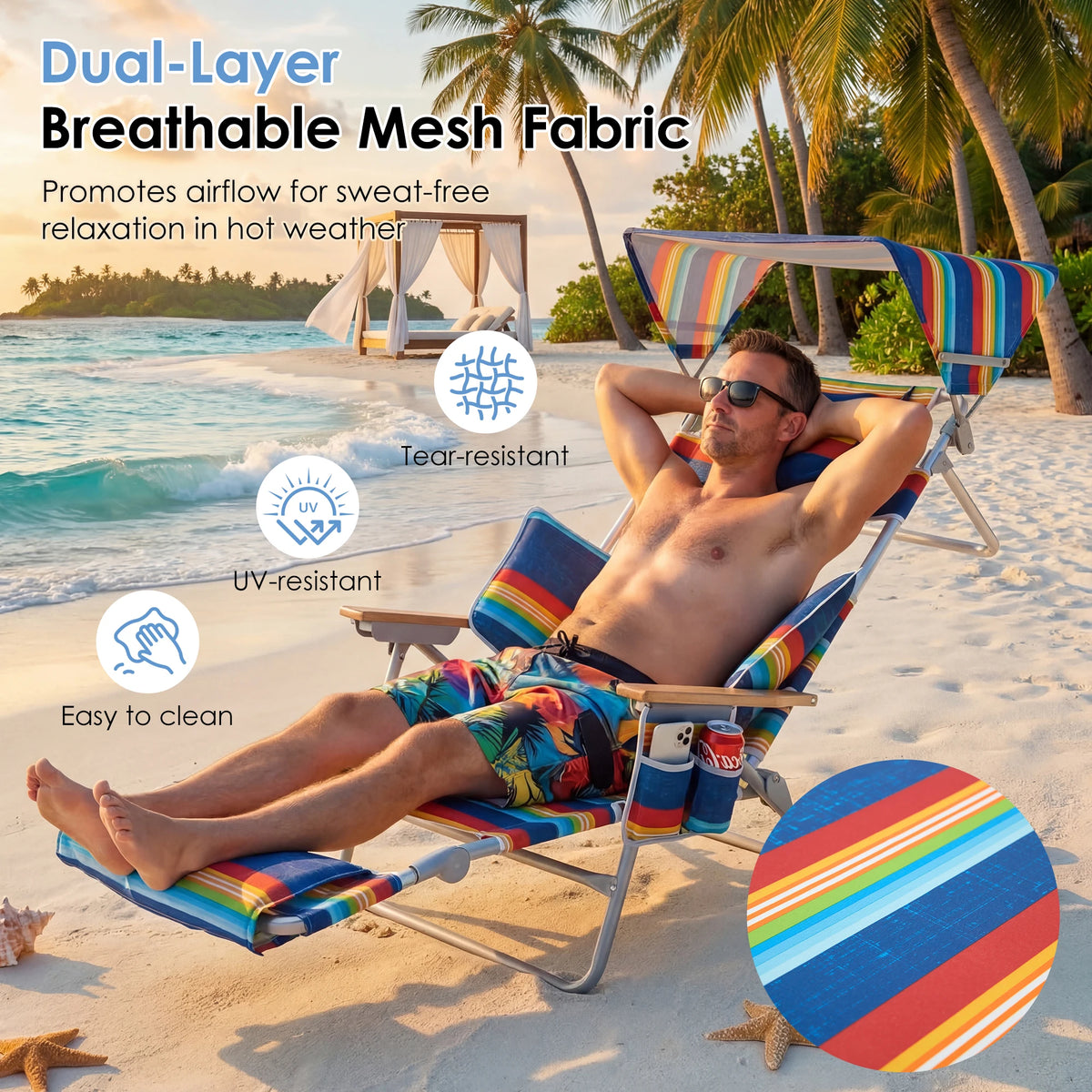 TCGBKAF Backpack Beach Chair With 5 Position Footrest And Canopy