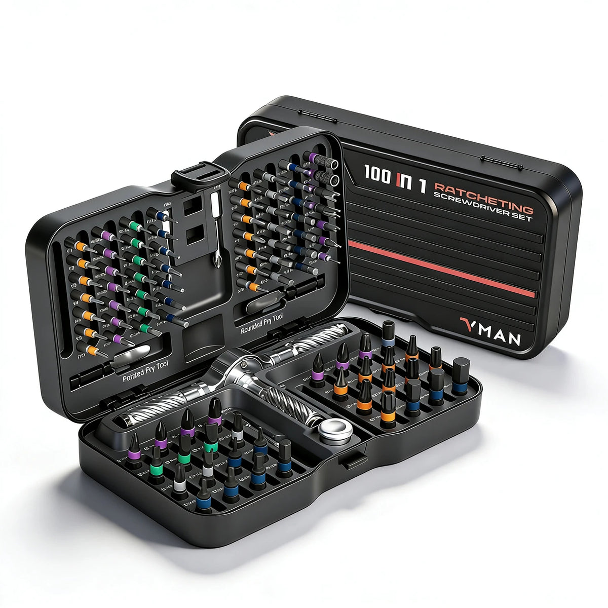 Vman 100in1 Multifunction Ratchet Screwdriver Set With Magnetic Bits