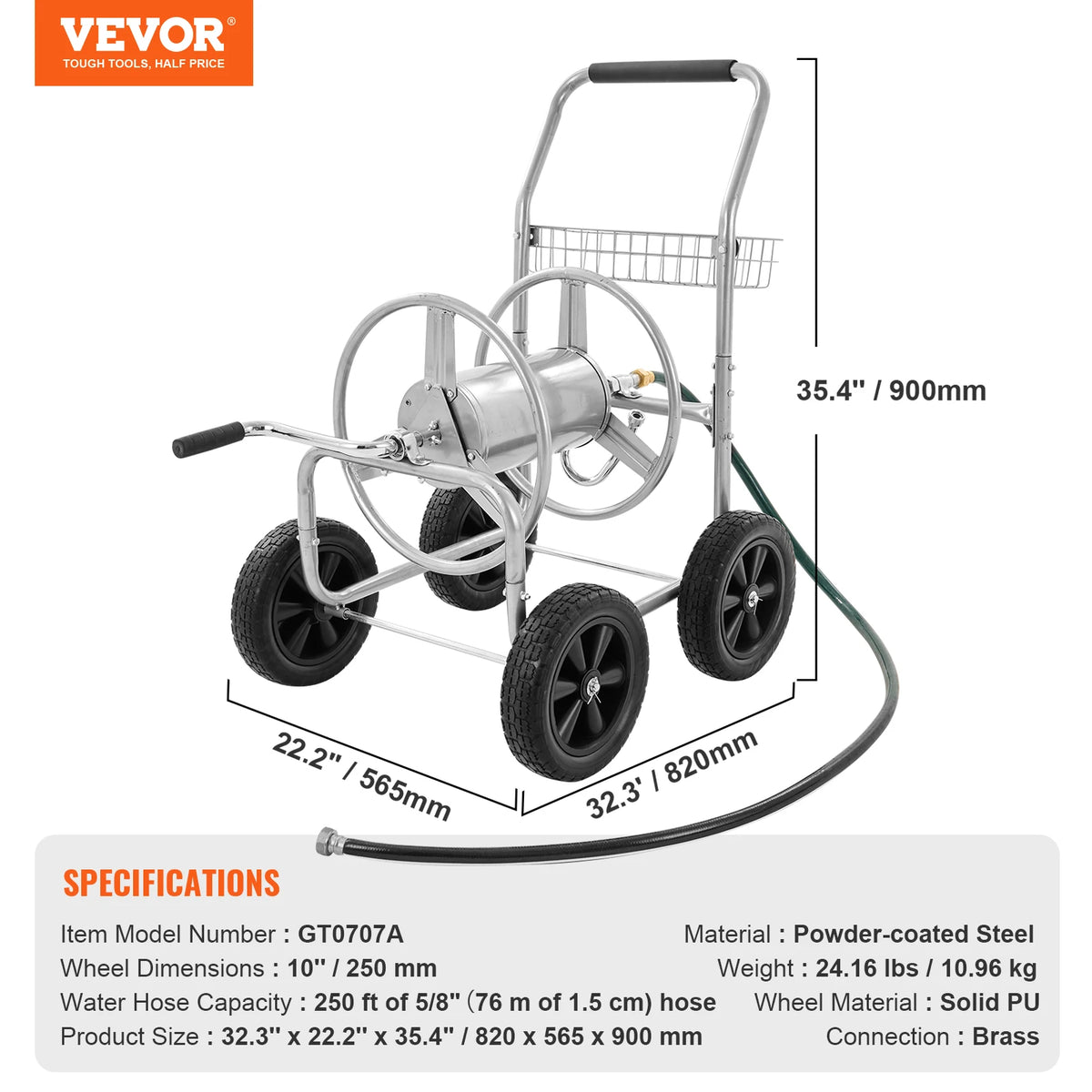 SucceBuy Heavy Duty Garden Hose Reel Cart Basket Roll Up