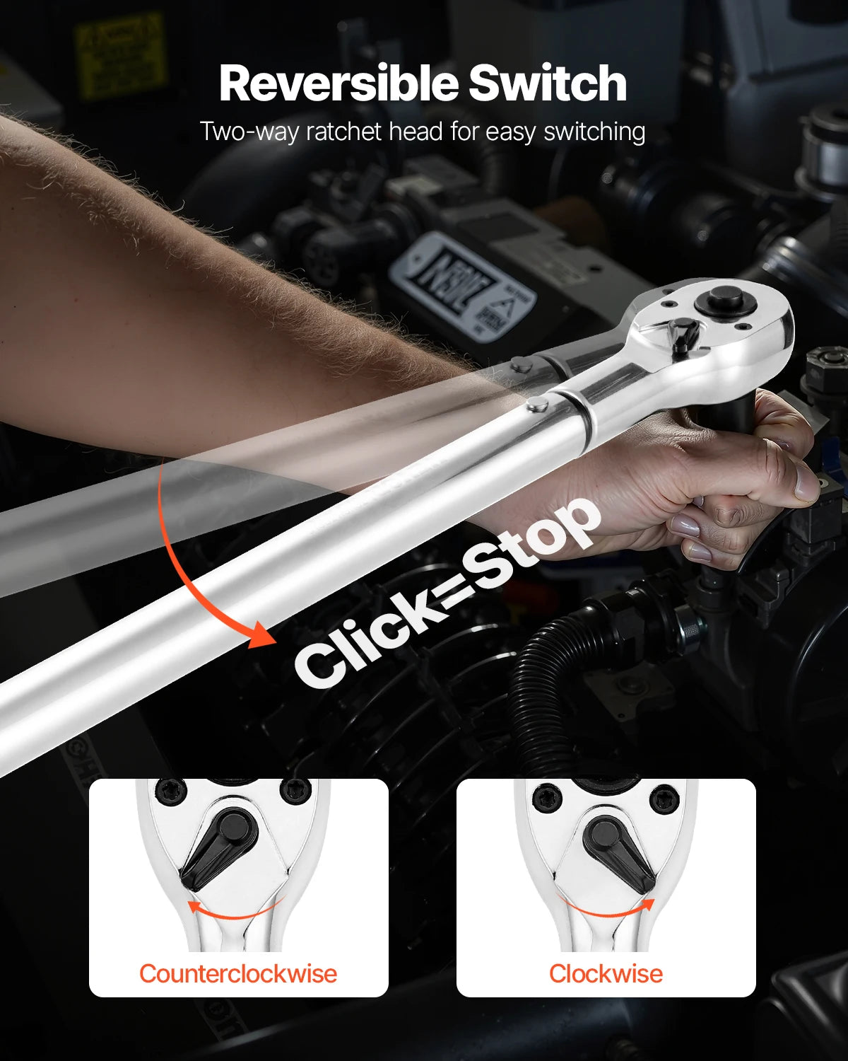SucceBuy Click Torque Wrench Dual Direction 100-600 Lbf-Ft Alloy Steel