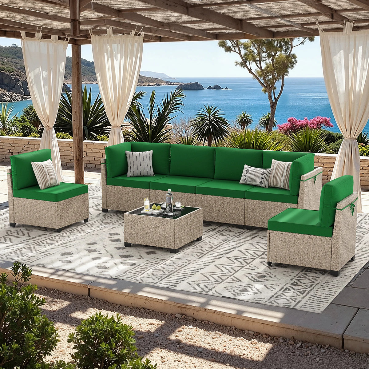 Outdoor Rattan Patio Furniture Set With Glass Table All Weather Garden