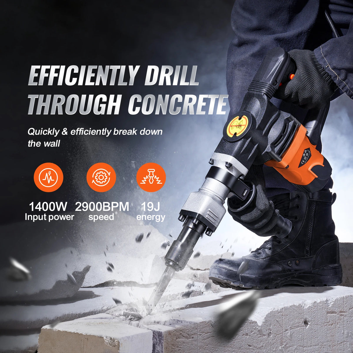 SucceBuy 1400W Demolition Jackhammer Electric Heavy Duty Concrete Breaker