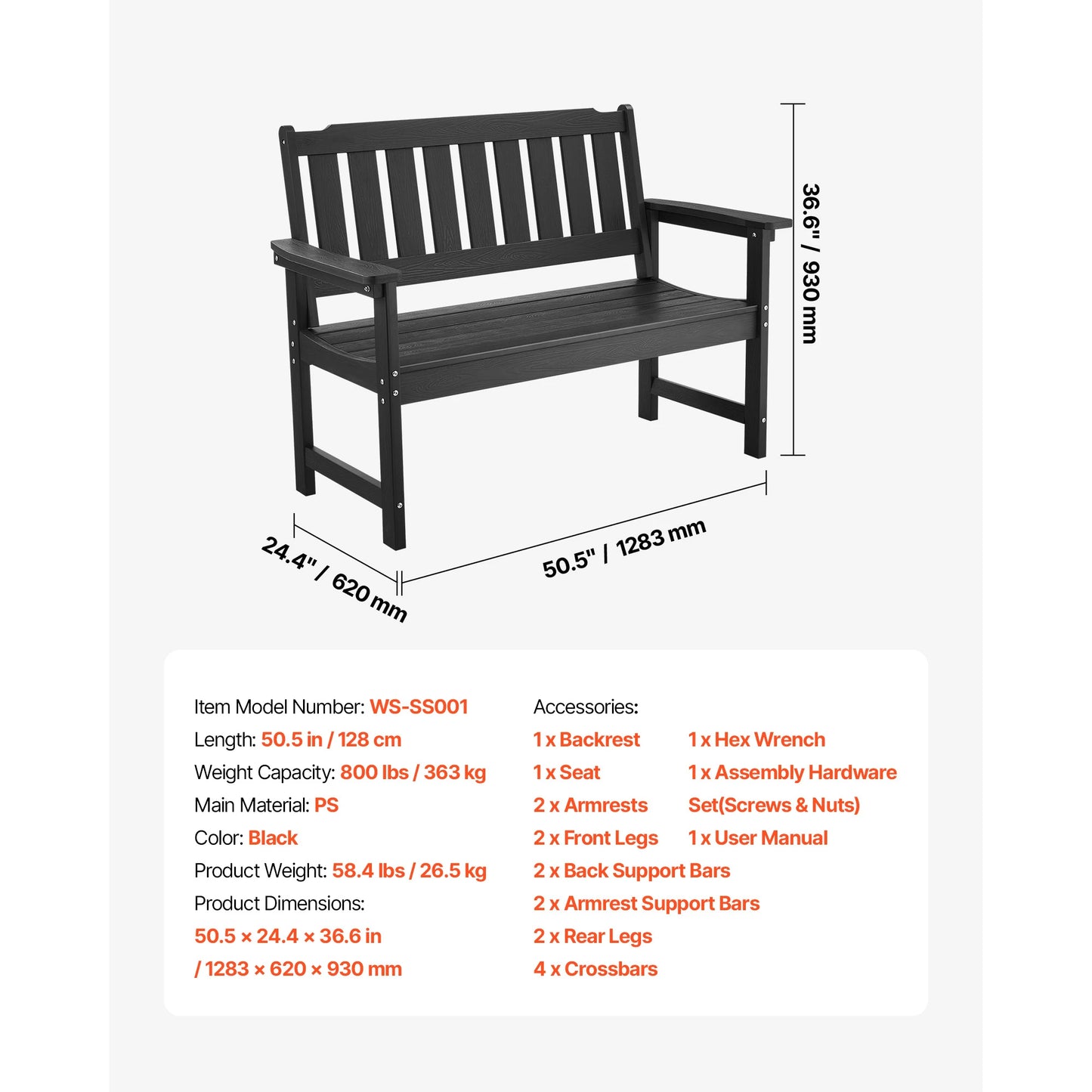 SucceBuy Outdoor Wood And Metal Garden Bench With 480 Lbs Capacity