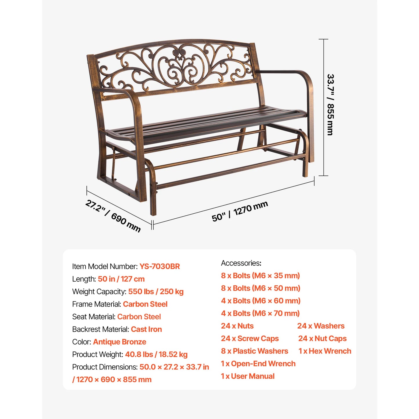 SucceBuy Outdoor Wood And Metal Garden Bench With 480 Lbs Capacity