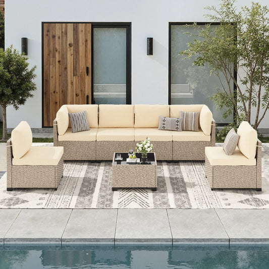 Outdoor Rattan Patio Furniture Set With Glass Table All Weather Garden