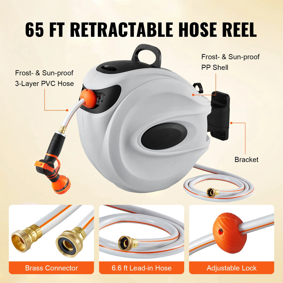 SucceBuy Retractable Hose Reel 180 Degree Swivel Wall Mount 9 Pattern Nozzle