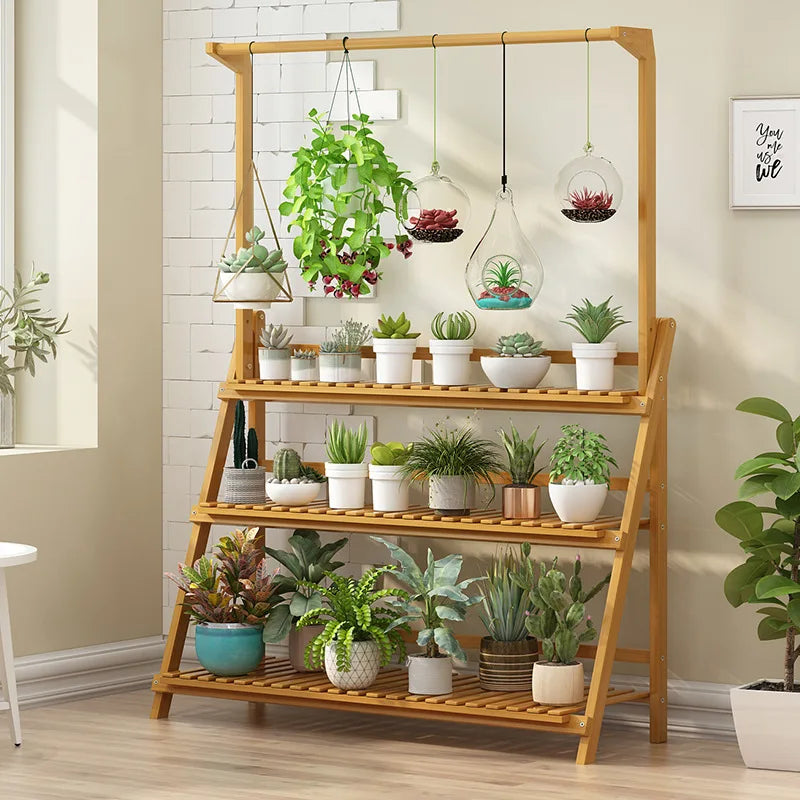 Folding Bamboo Plant Stand 3 Tier Shelf For Indoor Outdoor Garden