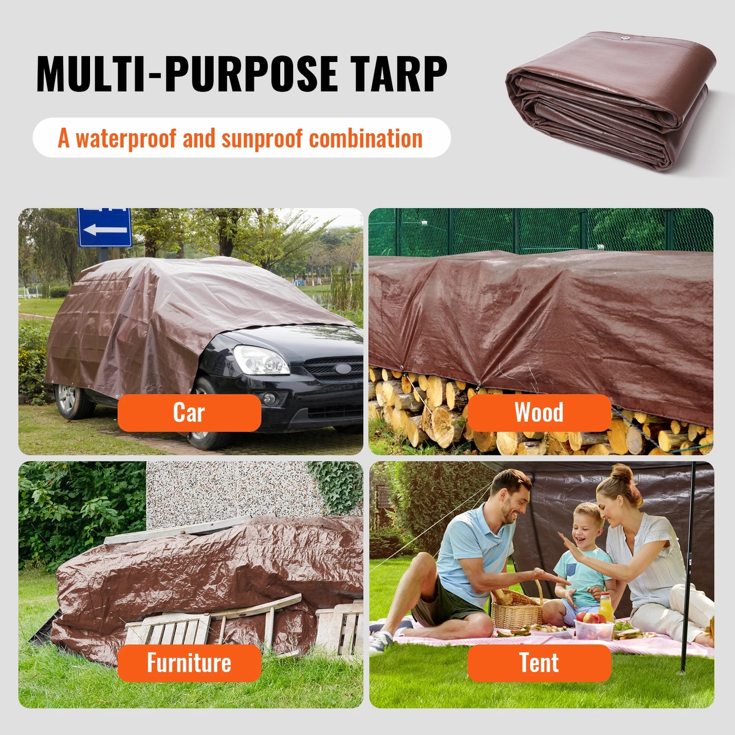 SucceBuy Heavy Duty Tarp Waterproof Poly Tarps With Grommets Outdoor